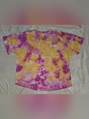 Victorias Secret PINK Oversized Varsity Tie Dye Crew Tee Size XL